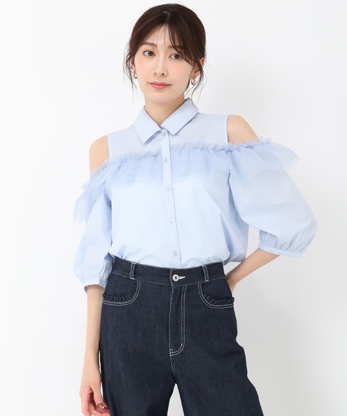 MISCH MASCH(ミッシュマッシュ)の「オープンショルダーチュールフリルシャツ(シャツ/ブラウス・レディース・ブラック/ホワイト/ブルー・フリ-)」の11枚目の写真