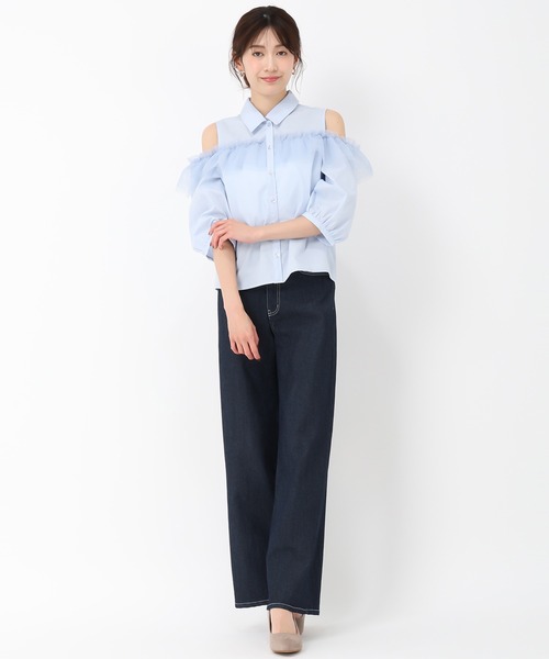 MISCH MASCH(ミッシュマッシュ)の「オープンショルダーチュールフリルシャツ(シャツ/ブラウス・レディース・ブラック/ホワイト/ブルー・フリ-)」の15枚目の写真