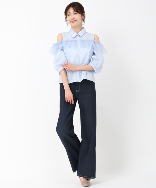MISCH MASCH(ミッシュマッシュ)の「オープンショルダーチュールフリルシャツ(シャツ/ブラウス・レディース・ブラック/ホワイト/ブルー・フリ-)」の16枚目の写真