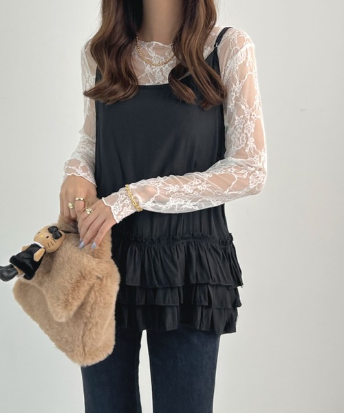 Futier land(フューティアランド)の「裾フリルキャミソール(キャミソール・レディース・ブラック/アイボリー/グレー/ホワイト/ブラック系その他・FREE)」の4枚目の写真