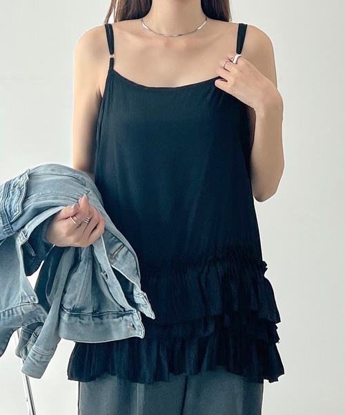 Futier land(フューティアランド)の「裾フリルキャミソール(キャミソール・レディース・ブラック/アイボリー/グレー/ホワイト/ブラック系その他・FREE)」の9枚目の写真