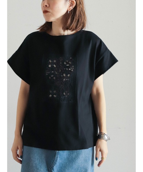 tシャツ カギ針モチーフドッキング　ボートネックP/O レディース セール】カギ針モチーフドッキング ボートネックP/O（Tシャツ