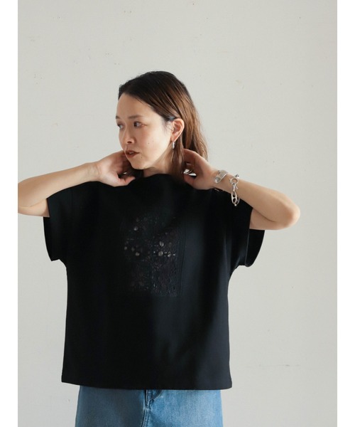 tシャツ カギ針モチーフドッキング　ボートネックP/O レディース セール】カギ針モチーフドッキング ボートネックP/O（Tシャツ