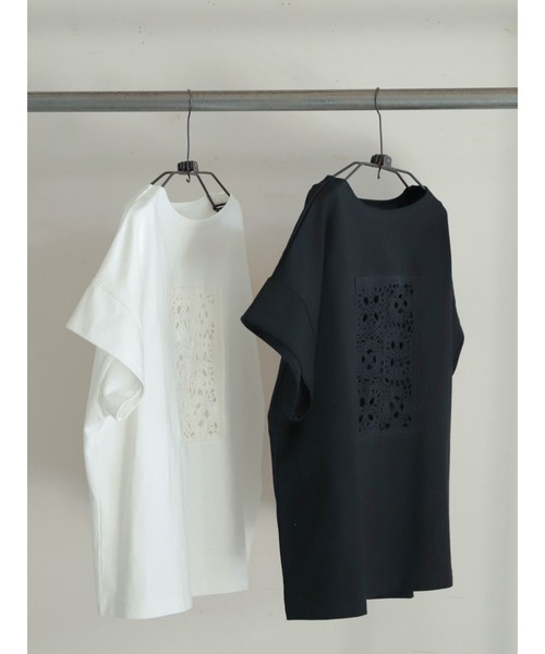 tシャツ カギ針モチーフドッキング　ボートネックP/O レディース セール】カギ針モチーフドッキング ボートネックP/O（Tシャツ