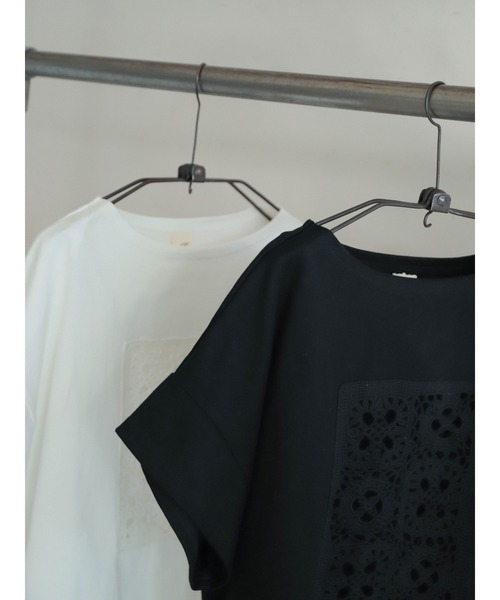 tシャツ カギ針モチーフドッキング　ボートネックP/O レディース セール】カギ針モチーフドッキング ボートネックP/O（Tシャツ