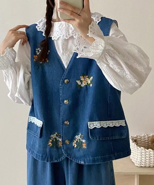 定価3万 NOMA t.d. 25ss 刺繍デニムベスト 定価3万 NOMA t.d. 25ss