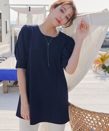BORDERSネイビー パフスリーブ Tシャツ サイズ36 t-multi-border-14410062-s-new-