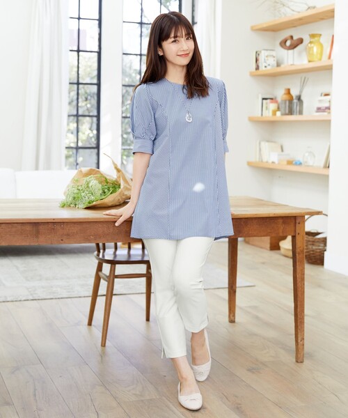 小倉優子さん着用】 パフスリーブチュニックブラウス（Tシャツ