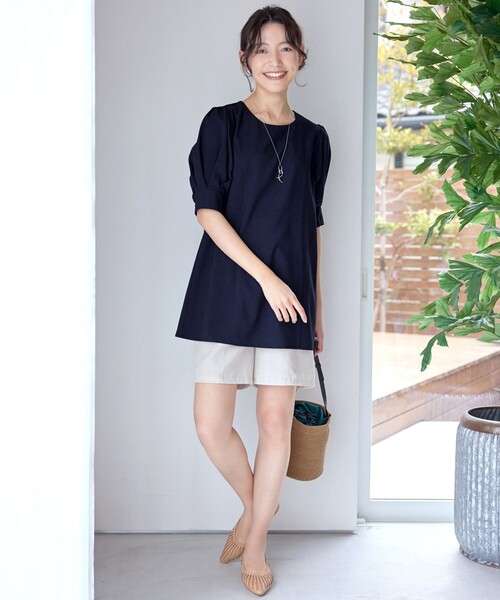 小倉優子さん着用】 パフスリーブチュニックブラウス（Tシャツ
