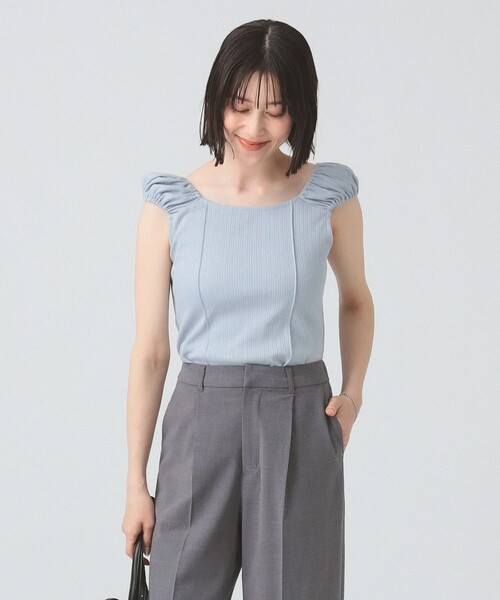 Ray BEAMS（レイビームス）の「ハリヌキ テレコ フレンチ パフスリーブ Tシャツ（Tシャツ/カットソー・レディース・サックスブルー/ホワイト・ONE SIZE）」の2枚目の写真