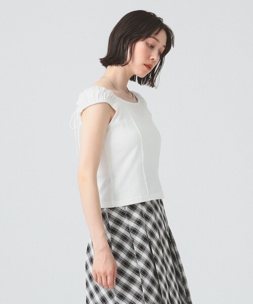 Ray BEAMS（レイビームス）の「ハリヌキ テレコ フレンチ パフスリーブ Tシャツ（Tシャツ/カットソー・レディース・サックスブルー/ホワイト・ONE SIZE）」の6枚目の写真