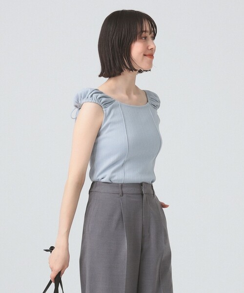 Ray BEAMS（レイビームス）の「ハリヌキ テレコ フレンチ パフスリーブ Tシャツ（Tシャツ/カットソー・レディース・サックスブルー/ホワイト・ONE SIZE）」の9枚目の写真