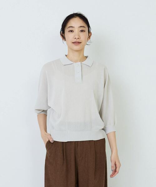 ADIEU TRISTESSE（アデュートリステス）の「KOYORI ポロニット（ニット/セーター・レディース・ライトグレー/ミント/ブラック・FREE）」の3枚目の写真