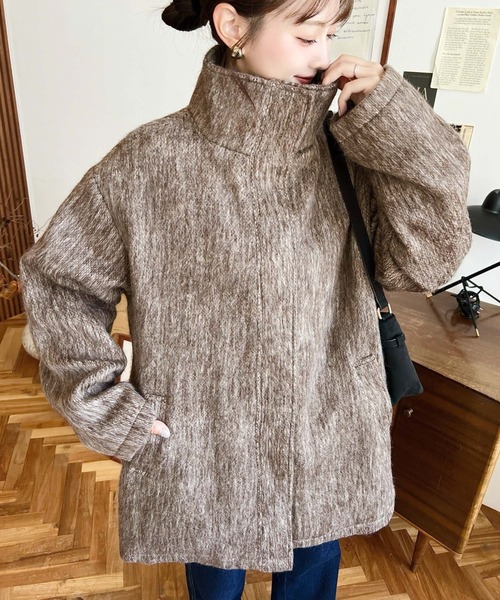moment+（モーメントプラス）の「スタンドカラーメランジシャギーコート（その他アウター・レディース・グレー/チャコールグレー/モカ・M/L）」の3枚目の写真