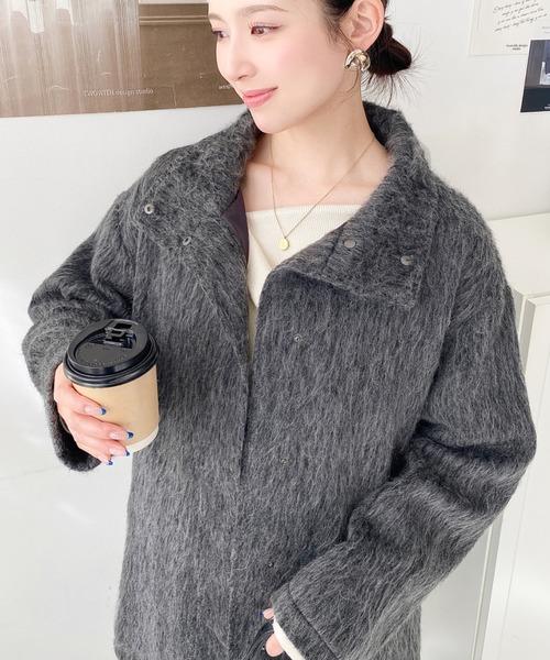 セール】スタンドカラーメランジシャギーコート（その他アウター