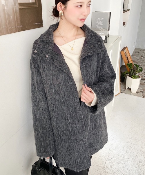 セール】スタンドカラーメランジシャギーコート（その他アウター