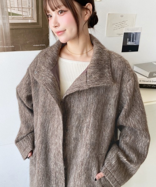 セール】スタンドカラーメランジシャギーコート（その他アウター