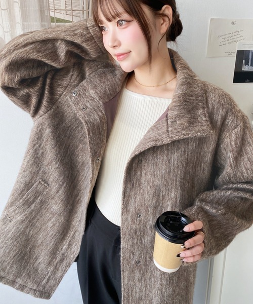 セール】スタンドカラーメランジシャギーコート（その他アウター