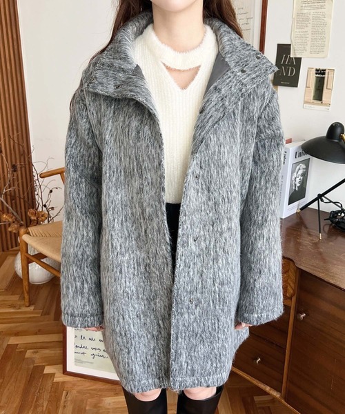 セール】スタンドカラーメランジシャギーコート（その他アウター