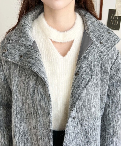 moment+（モーメントプラス）の「スタンドカラーメランジシャギーコート（その他アウター・レディース・グレー/チャコールグレー/モカ・M/L）」の10枚目の写真