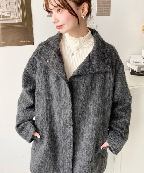 セール】スタンドカラーメランジシャギーコート（その他アウター