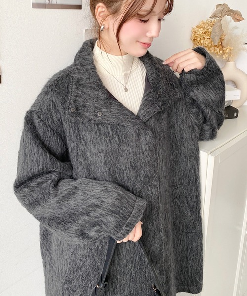 セール】スタンドカラーメランジシャギーコート（その他アウター