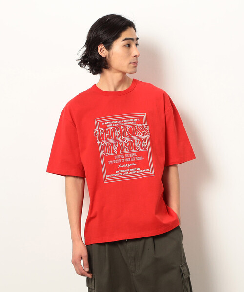 Purple&Yellow(パープルアンドイエロー)の「メッセージ刺繍 半袖Tシャツ(Tシャツ/カットソー・メンズ・ベージュ/ホワイト/ブラック/レッド・SMALL/LARGE/MEDIUM)」の4枚目の写真