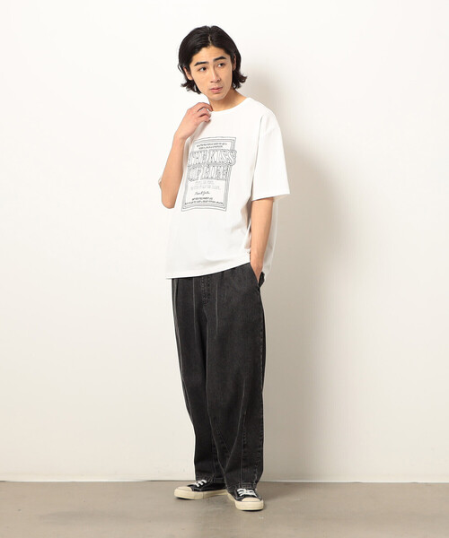 Purple&Yellow(パープルアンドイエロー)の「メッセージ刺繍 半袖Tシャツ(Tシャツ/カットソー・メンズ・ベージュ/ホワイト/ブラック/レッド・SMALL/LARGE/MEDIUM)」の6枚目の写真