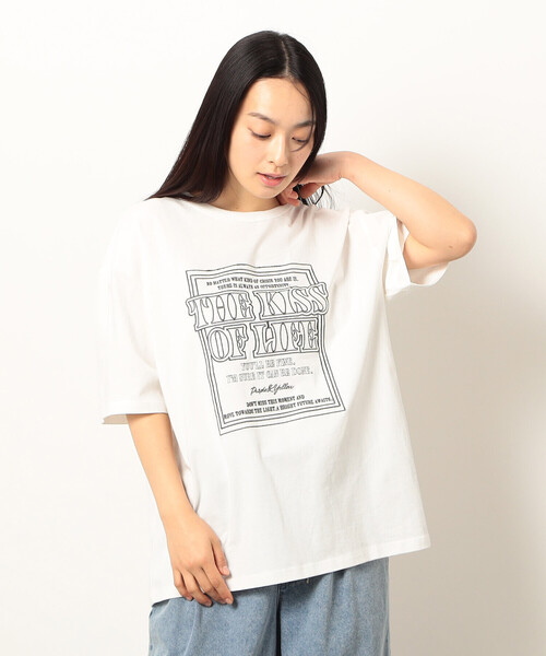 Purple&Yellow(パープルアンドイエロー)の「メッセージ刺繍 半袖Tシャツ(Tシャツ/カットソー・メンズ・ベージュ/ホワイト/ブラック/レッド・SMALL/LARGE/MEDIUM)」の11枚目の写真