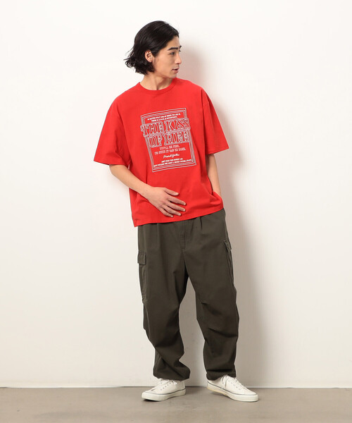 Purple&Yellow(パープルアンドイエロー)の「メッセージ刺繍 半袖Tシャツ(Tシャツ/カットソー・メンズ・ベージュ/ホワイト/ブラック/レッド・SMALL/LARGE/MEDIUM)」の21枚目の写真