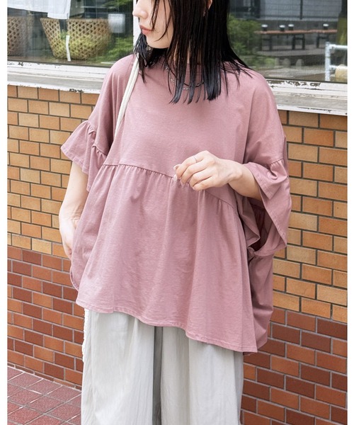 reca（レカ）の「フレンチフリル袖ワイドカットソー（Tシャツ/カットソー・レディース・コーラル/チャコールグレー/アイボリー/ブラック/ピンク・M）」の4枚目の写真