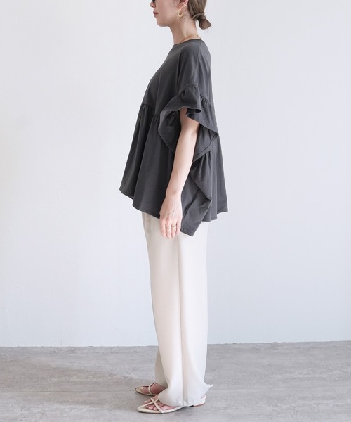 reca（レカ）の「フレンチ袖フリルプルオーバー（Tシャツ/カットソー・レディース・コーラル/チャコールグレー/アイボリー/ブラック・M）」の20枚目の写真