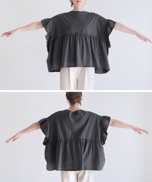 reca（レカ）の「フレンチ袖フリルプルオーバー（Tシャツ/カットソー・レディース・コーラル/チャコールグレー/アイボリー/ブラック・M）」の18枚目の写真