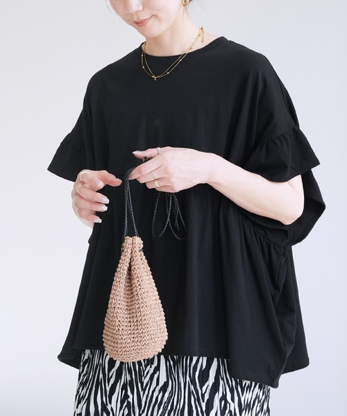 reca（レカ）の「フレンチ袖フリルプルオーバー（Tシャツ/カットソー・レディース・コーラル/チャコールグレー/アイボリー/ブラック・M）」の8枚目の写真