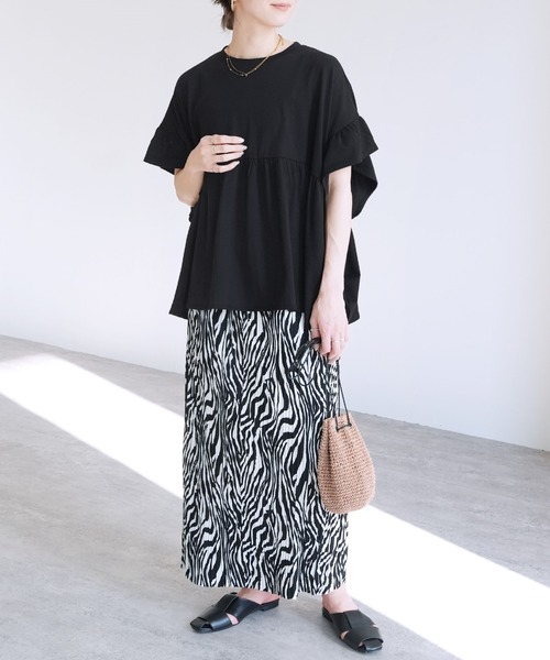 reca（レカ）の「フレンチ袖フリルプルオーバー（Tシャツ/カットソー・レディース・コーラル/チャコールグレー/アイボリー/ブラック・M）」の7枚目の写真