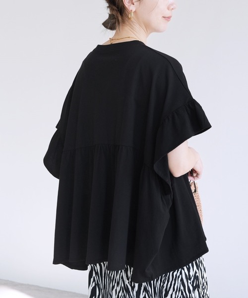 reca（レカ）の「フレンチ袖フリルプルオーバー（Tシャツ/カットソー・レディース・コーラル/チャコールグレー/アイボリー/ブラック・M）」の6枚目の写真