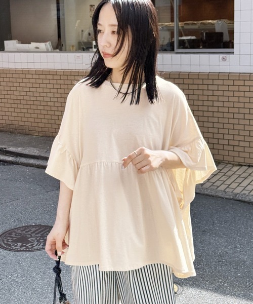 reca（レカ）の「フレンチフリル袖ワイドカットソー（Tシャツ/カットソー・レディース・コーラル/チャコールグレー/アイボリー/ブラック/ピンク・M）」の21枚目の写真