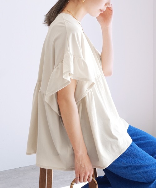 reca（レカ）の「フレンチ袖フリルプルオーバー（Tシャツ/カットソー・レディース・コーラル/チャコールグレー/アイボリー/ブラック・M）」の9枚目の写真