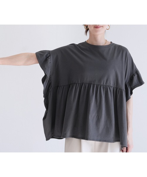 reca（レカ）の「フレンチフリル袖ワイドカットソー（Tシャツ/カットソー・レディース・コーラル/チャコールグレー/アイボリー/ブラック/ピンク・M）」の14枚目の写真