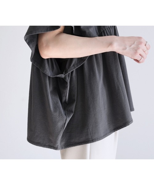 reca（レカ）の「フレンチフリル袖ワイドカットソー（Tシャツ/カットソー・レディース・コーラル/チャコールグレー/アイボリー/ブラック/ピンク・M）」の13枚目の写真