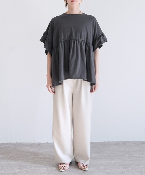 reca（レカ）の「フレンチ袖フリルプルオーバー（Tシャツ/カットソー・レディース・コーラル/チャコールグレー/アイボリー/ブラック・M）」の21枚目の写真