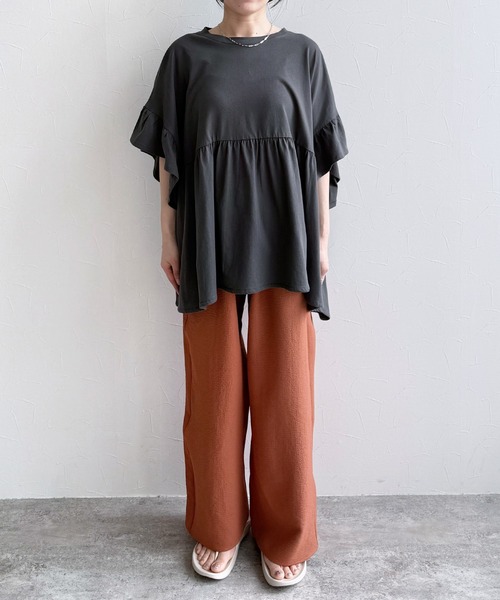 reca（レカ）の「フレンチフリル袖ワイドカットソー（Tシャツ/カットソー・レディース・コーラル/チャコールグレー/アイボリー/ブラック/ピンク・M）」の16枚目の写真