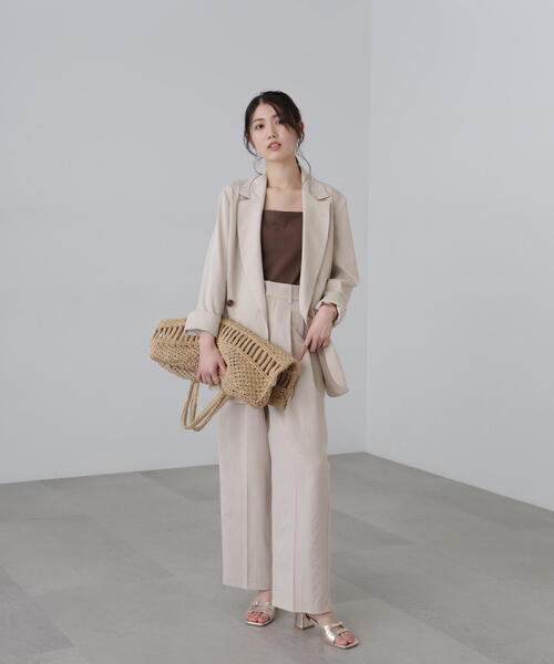 FREE'S MART（フリーズマート）の「◆【3サイズ展開XS-M】麻調合繊タックワイドパンツ【低身長サイズ有】（スラックス・レディース・ブラウン/ホワイト/ネイビー・MEDIUM/SMALL/X-SMALL）」の22枚目の写真