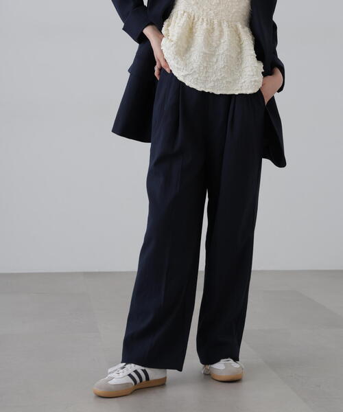 FREE'S MART（フリーズマート）の「◆【3サイズ展開XS-M】麻調合繊タックワイドパンツ【低身長サイズ有】（スラックス・レディース・ブラウン/ホワイト/ネイビー・MEDIUM/SMALL/X-SMALL）」の10枚目の写真