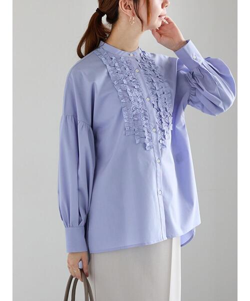 Te chichi（テチチ）の「【宮本茉由着用】フロントフリルブラウス（シャツ/ブラウス・レディース・ブルー/オフホワイト/サックスブルー・F）」の2枚目の写真