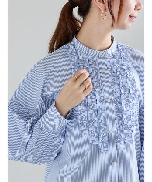 Te chichi（テチチ）の「【宮本茉由着用】フロントフリルブラウス（シャツ/ブラウス・レディース・ブルー/オフホワイト/サックスブルー・F）」の3枚目の写真