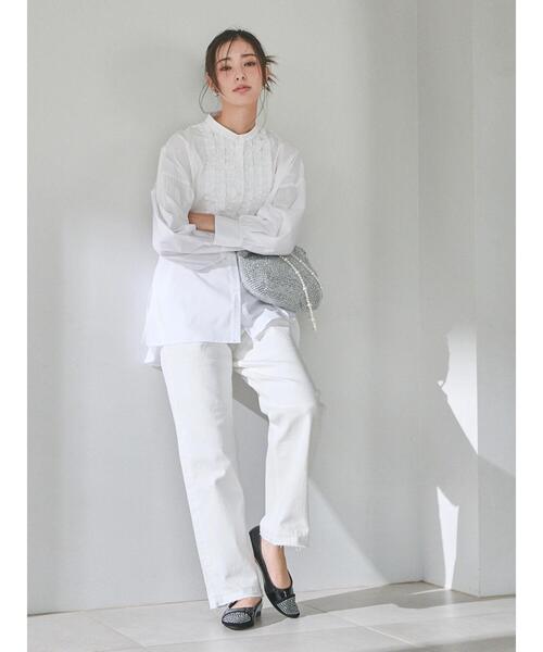 Te chichi（テチチ）の「【宮本茉由着用】フロントフリルブラウス（シャツ/ブラウス・レディース・ブルー/オフホワイト/サックスブルー・F）」の4枚目の写真