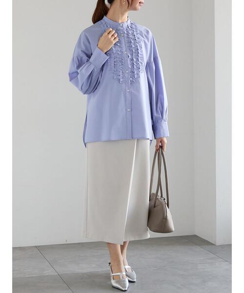 Te chichi（テチチ）の「【宮本茉由着用】フロントフリルブラウス（シャツ/ブラウス・レディース・ブルー/オフホワイト/サックスブルー・F）」の6枚目の写真