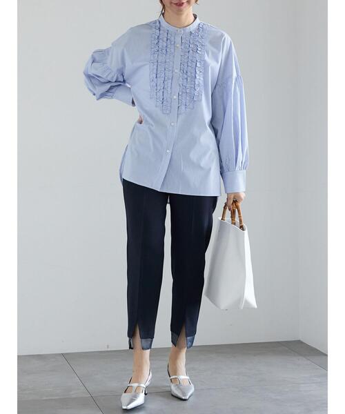 Te chichi（テチチ）の「【宮本茉由着用】フロントフリルブラウス（シャツ/ブラウス・レディース・ブルー/オフホワイト/サックスブルー・F）」の9枚目の写真