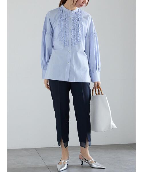 Te chichi（テチチ）の「【宮本茉由着用】フロントフリルブラウス（シャツ/ブラウス・レディース・ブルー/オフホワイト/サックスブルー・F）」の10枚目の写真